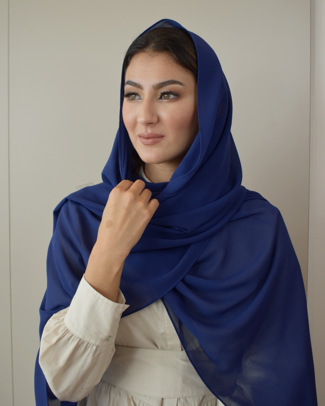 Crepe chiffon shawl - Royal blue