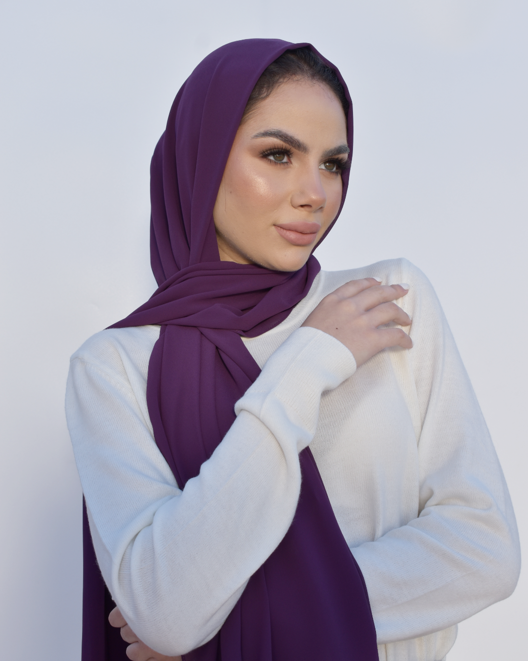 chale en crepe chiffon aubergine