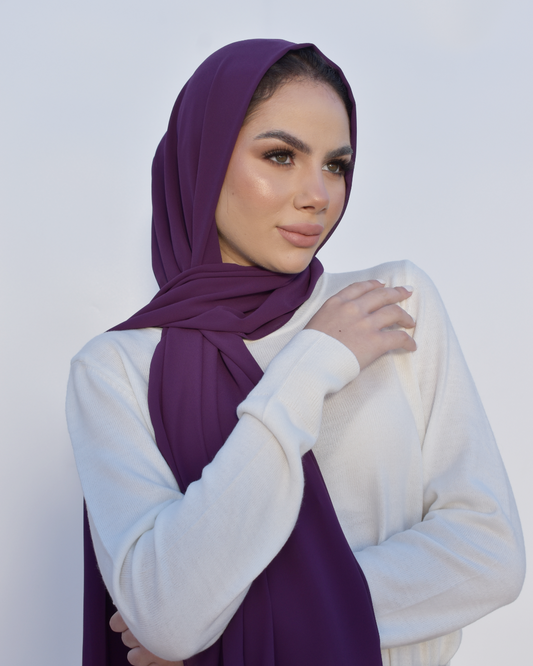 chale en crepe chiffon aubergine
