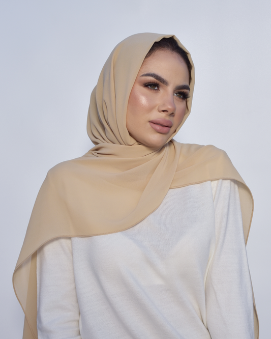 chale en crepe chiffon beige champagne