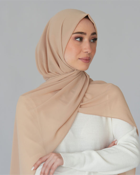 chale en crepe chiffon couleur beige fonce