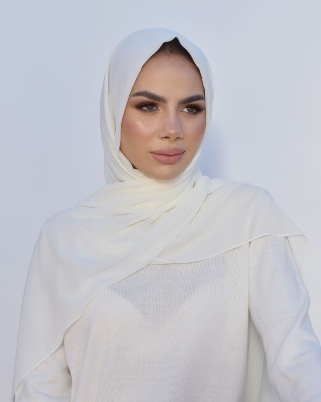 chale en crepe chiffon blanc casse