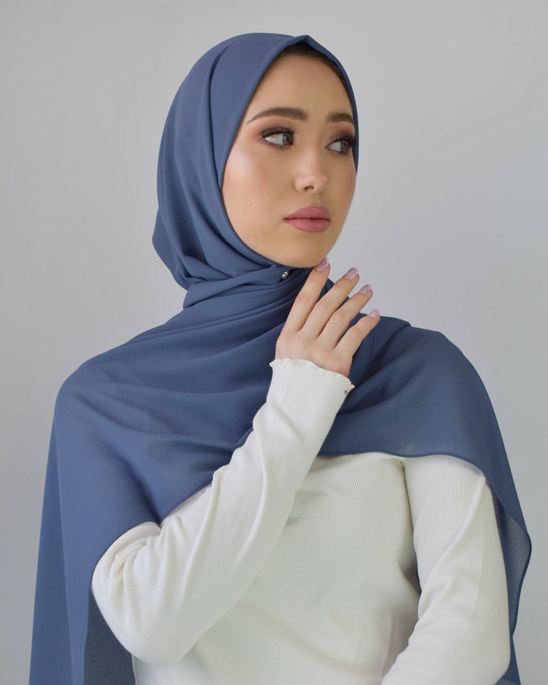 chale en crepe chiffon bleu jean