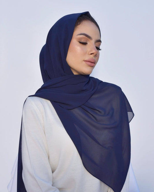 chale en crepe chiffon bleu marine