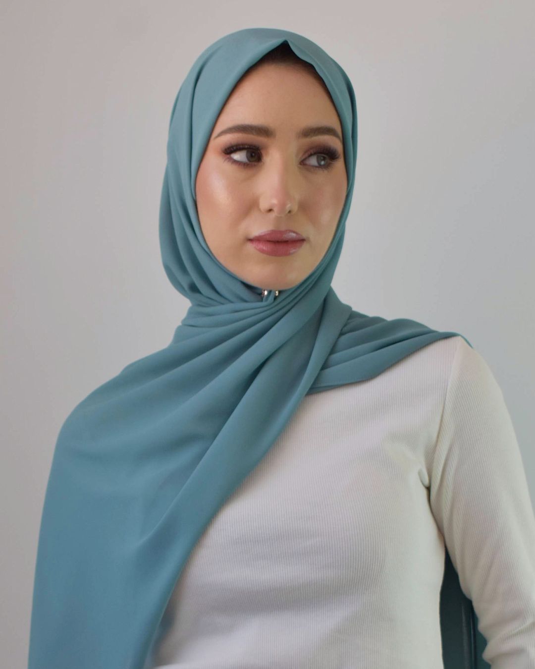 chale en crepe chiffon bleu vert