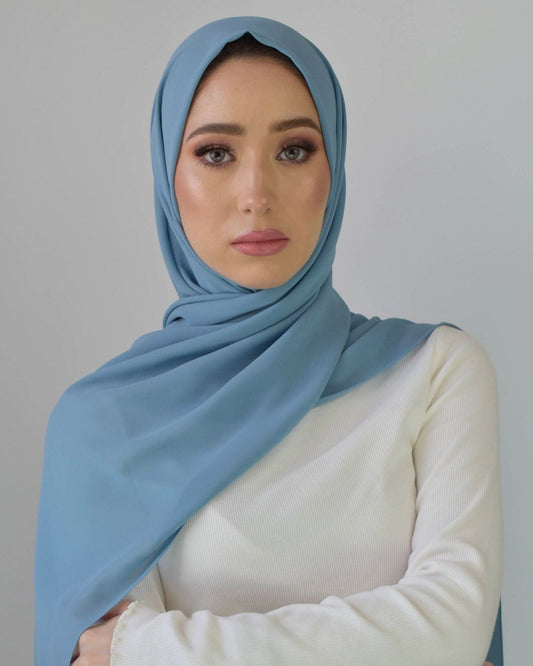 chale en crepe chiffon bleu