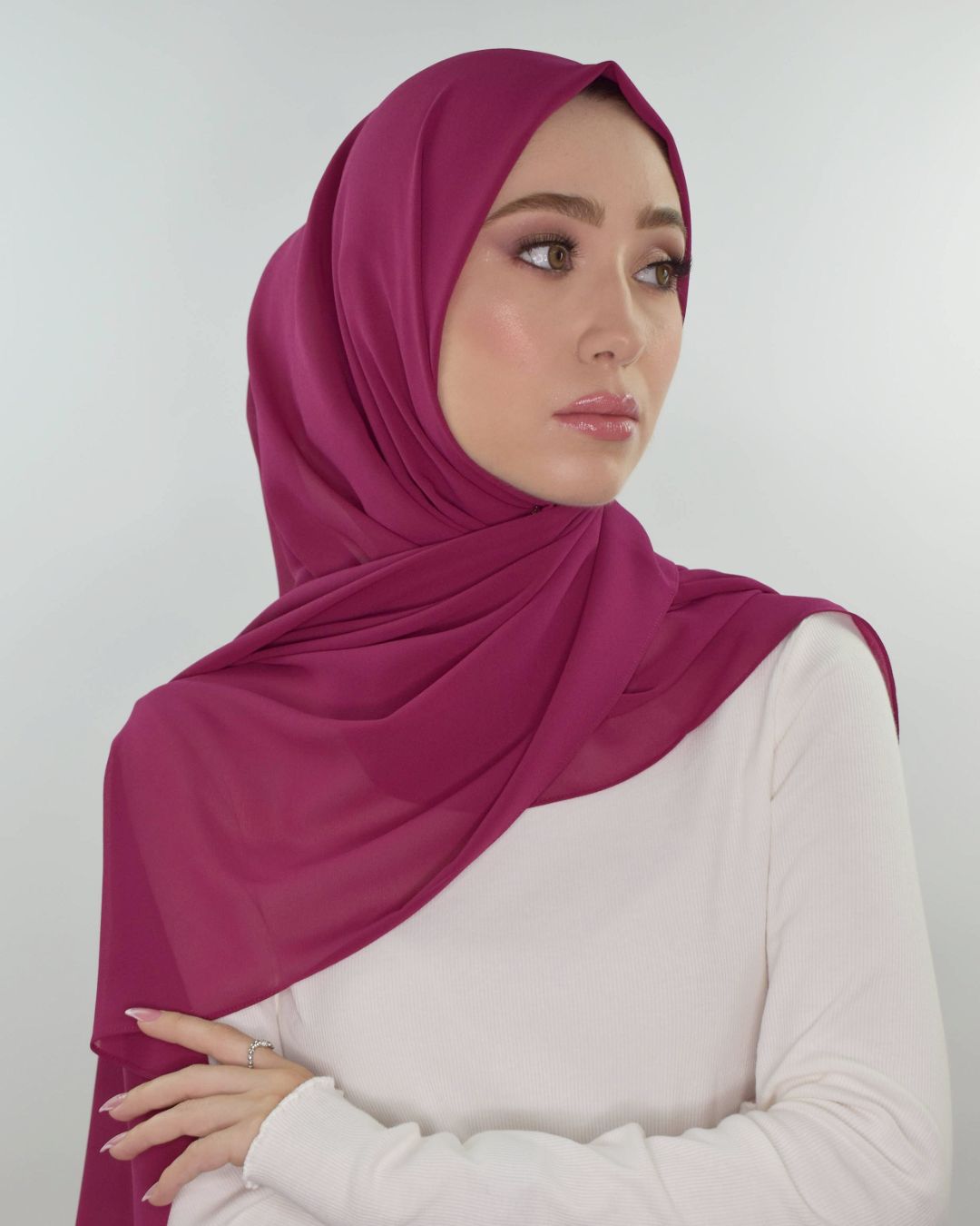 chale en crepe chiffon fuchsia