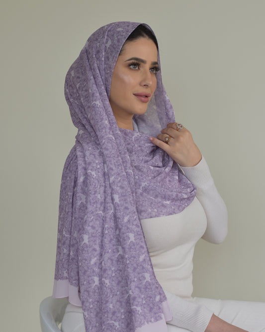 chale en crepe chiffon imprime floral violet