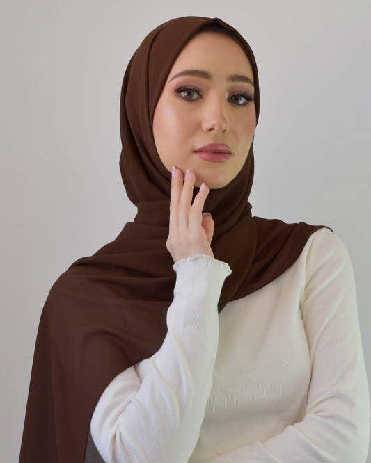 chale en crepe chiffon marron chocolat