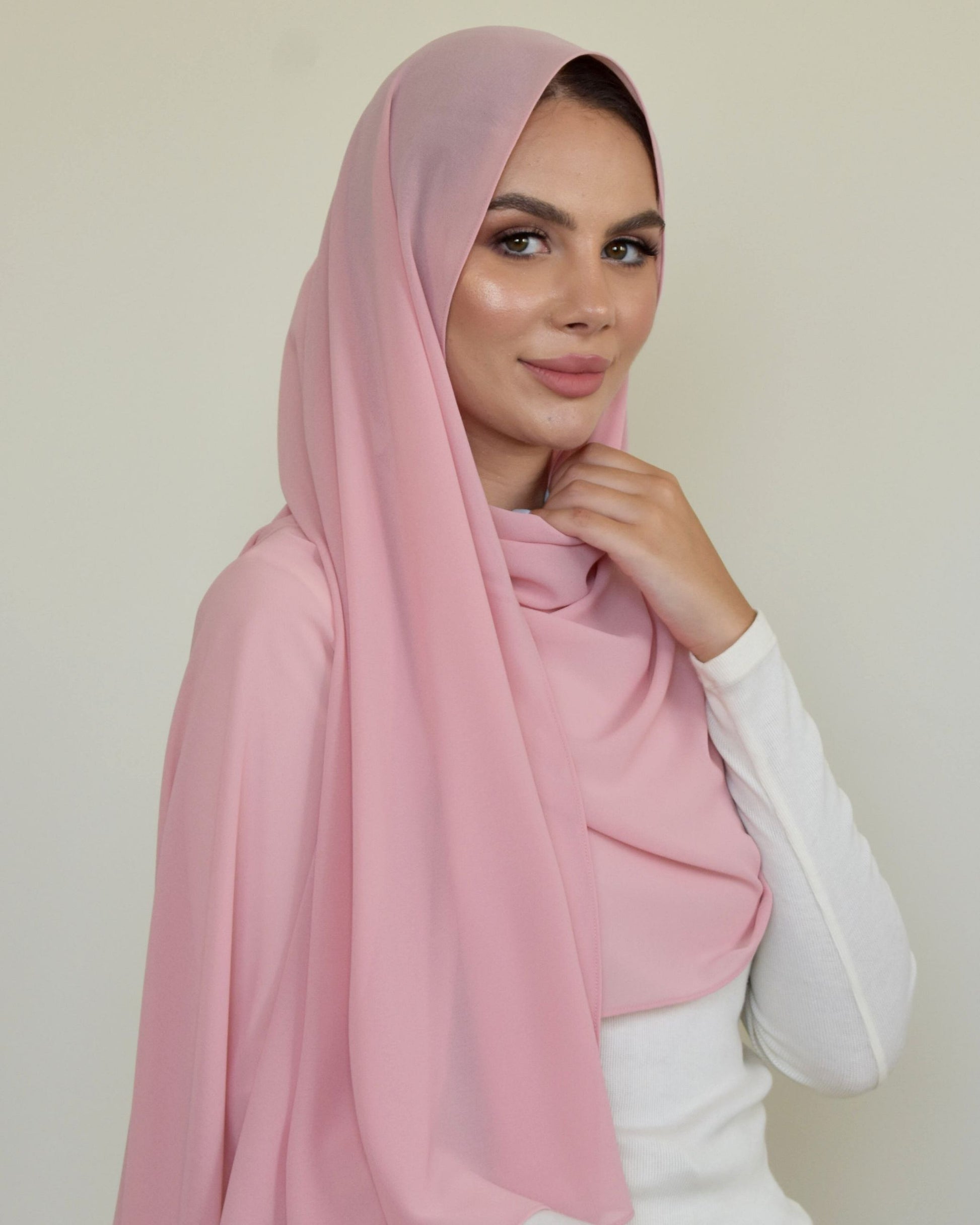 chale en crepe chiffon rose poudre